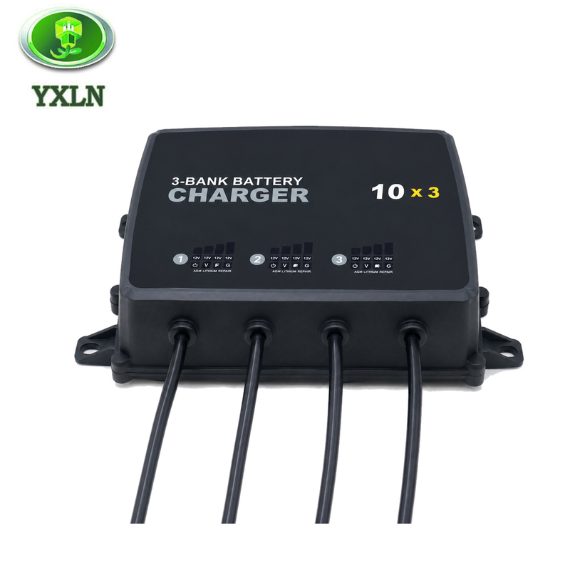 3-Bank 12V Battery Charger 10A Per Bank with Independent Outputs