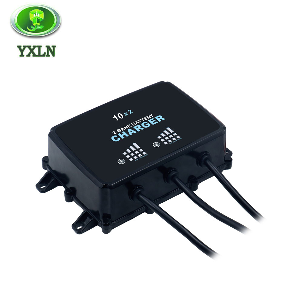 2-Bank 12V 10A Battery Charger for Marine, RV, AGM And Lithium Batteries