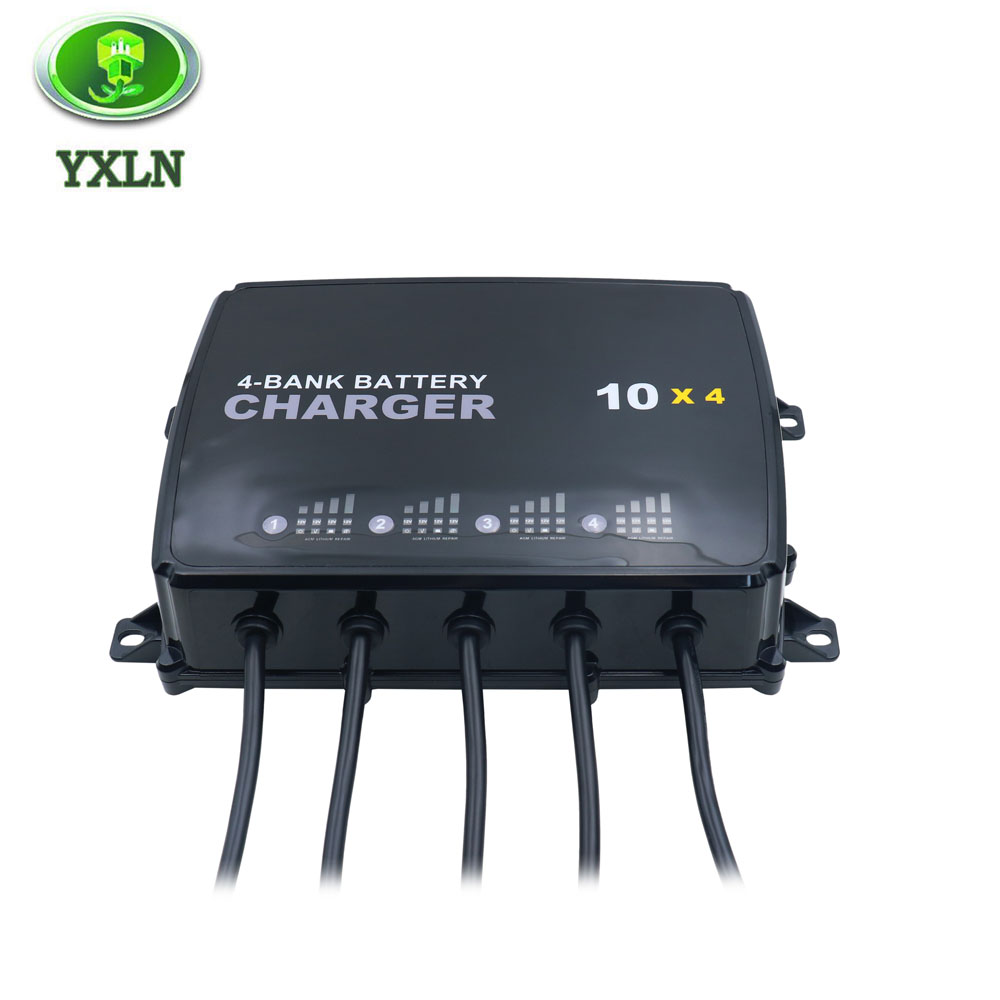 4-Bank Battery Charger 12V 10A x 4 for Marine, RV, AGM, Lithium and Lead-Acid Batteries
