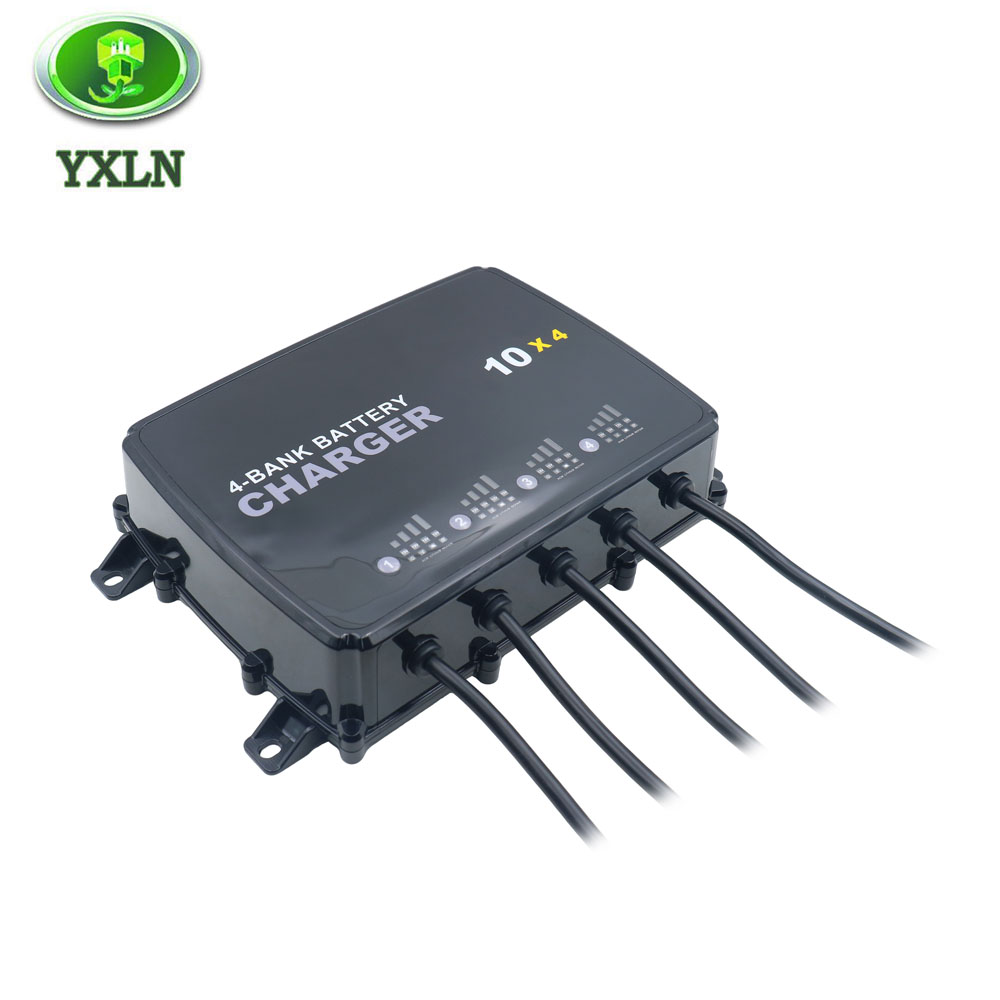 4-Bank Battery Charger 12V 10A x 4 for Marine, RV, AGM, Lithium and Lead-Acid Batteries