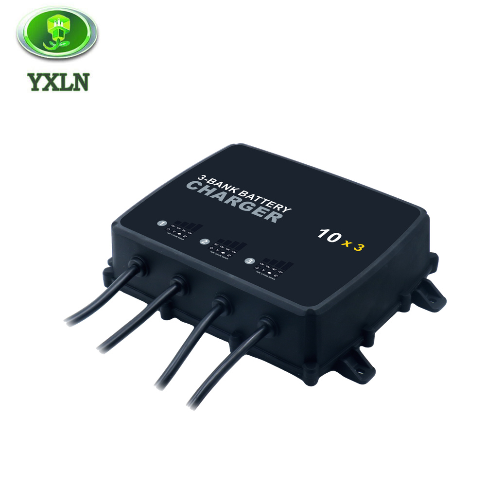 3-Bank 12V Battery Charger 10A Per Bank with Independent Outputs