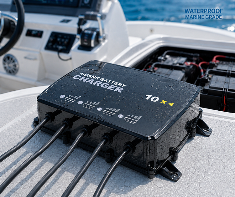 Waterproof 4×10A 12V Marine Battery Charger for Boats