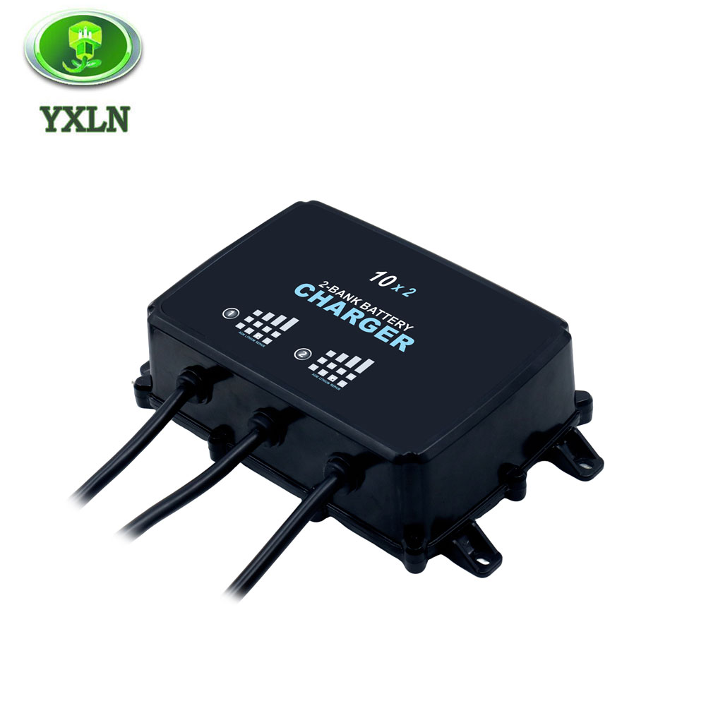 2-Bank 12V 10A Battery Charger for Marine, RV, AGM And Lithium Batteries